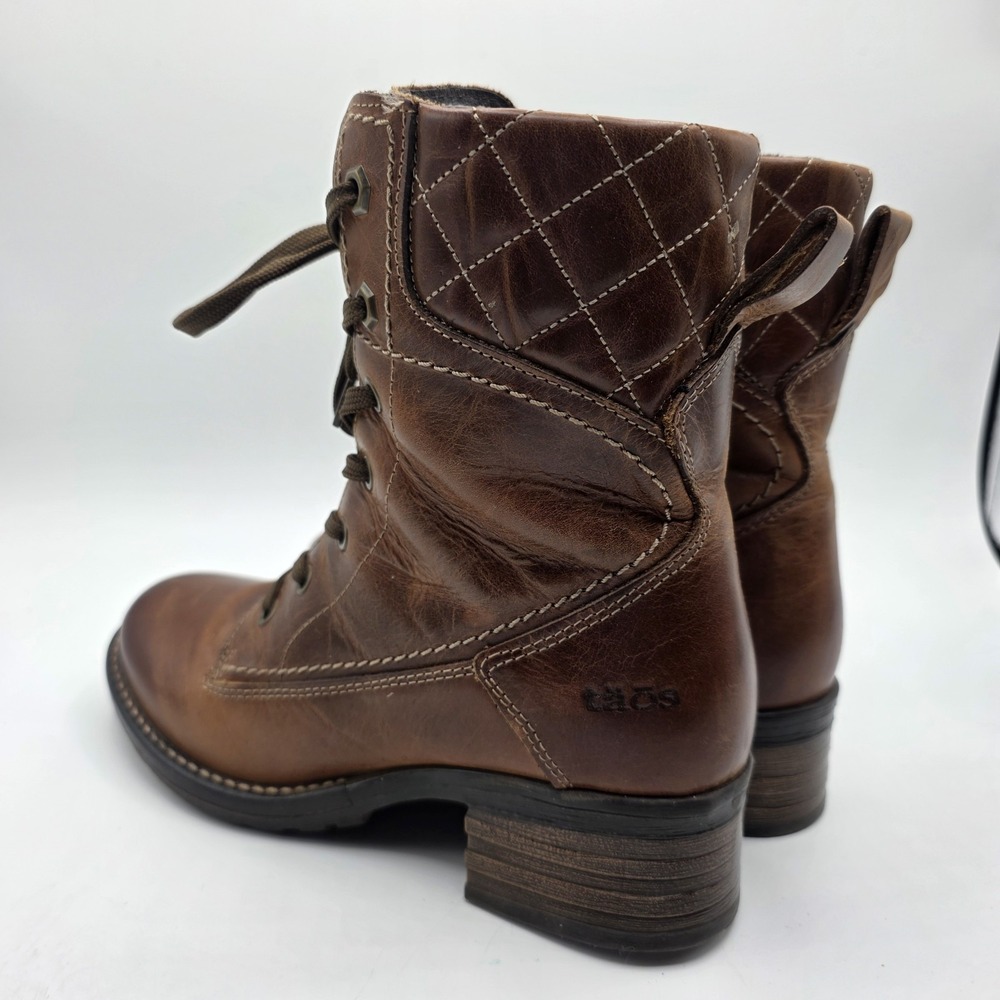 Taos Factor Boots Women SZ 6.5 EU37 Brown Leather Combat Utility Lace Up Heel - Picture 5 of 12